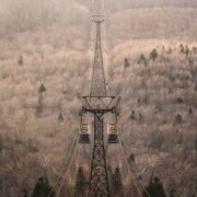 Landscape scene of mount Hakkoda and ropeway in autumn season, Aomori, Tohoku region, Japan.