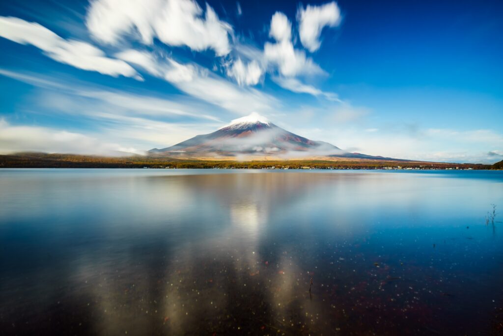 Long Exposure Shot Of Mt.fuji With Lake Yamanaka, Yamanashi, Japan